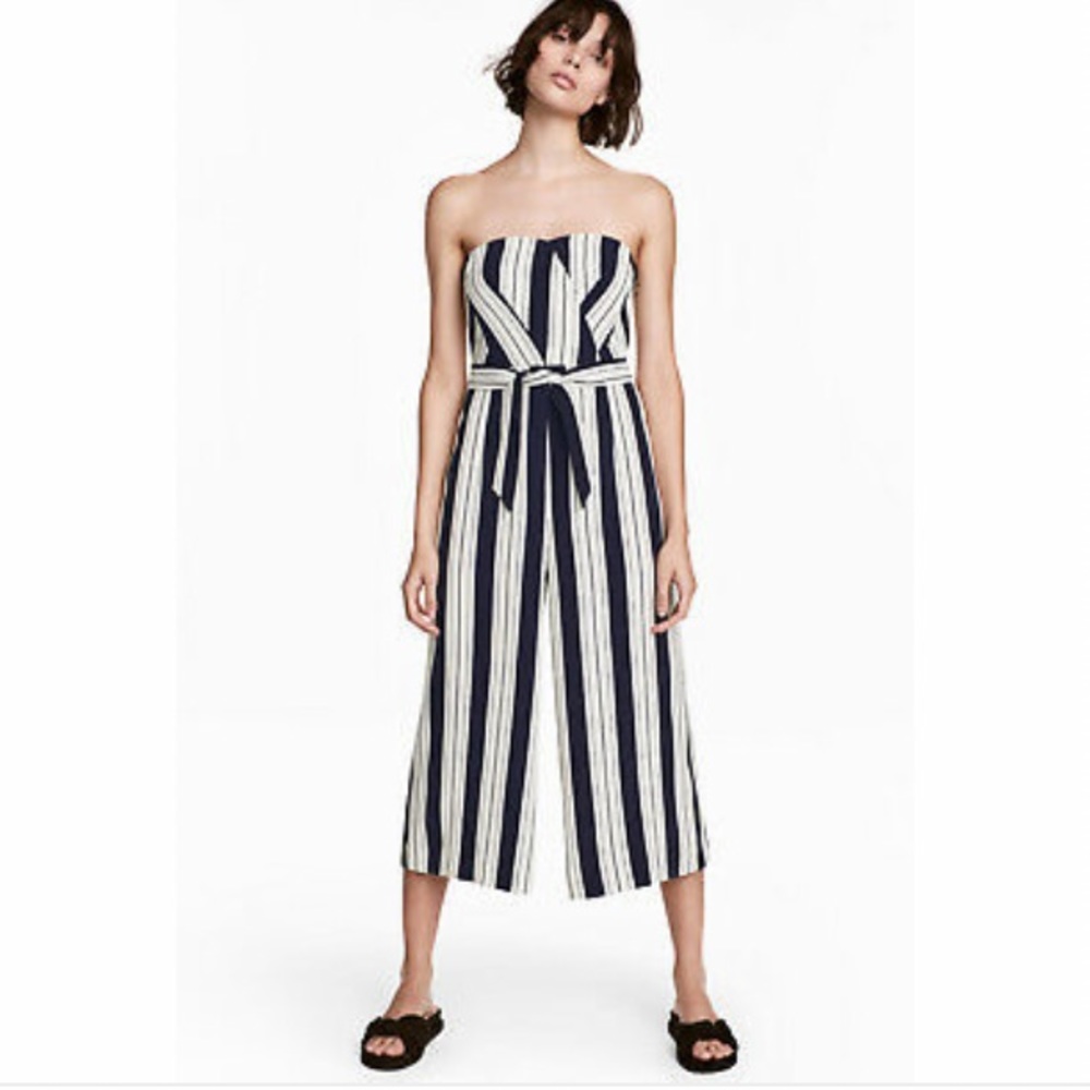 RARE- H&M Bandeau Black & Cream Jumpsuit with Sash